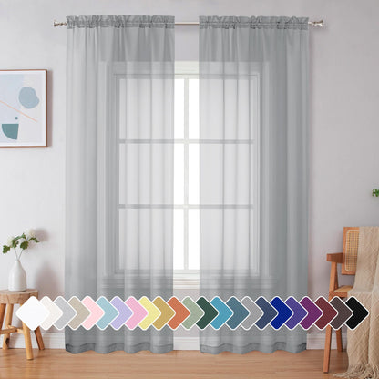 Simplebrand Black Sheer Curtains 84 Inches Long 2 Panels for Living Room