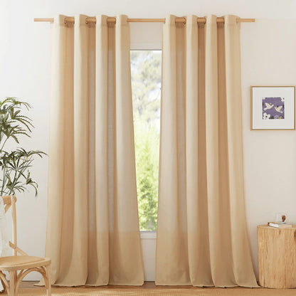 NICETOWN Natural Linen Curtains 84 inch Long 2 Panels Set, Grommet Top Thick Linen Burlap Semi Sheer Vertical Drapes Privacy Assured with Light Filtering for Bedroom/Living Room, W55 x L84