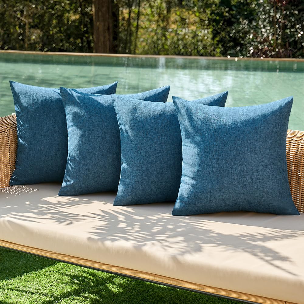 MIULEE Pack of 4 Decorative Outdoor Throw Pillow Covers Linen Waterproof Pillow Covers Summer Farmhouse Cushion Cases for Patio Garden Tent Balcony Couch Sofa 18x18 Inch Red/Turquoise