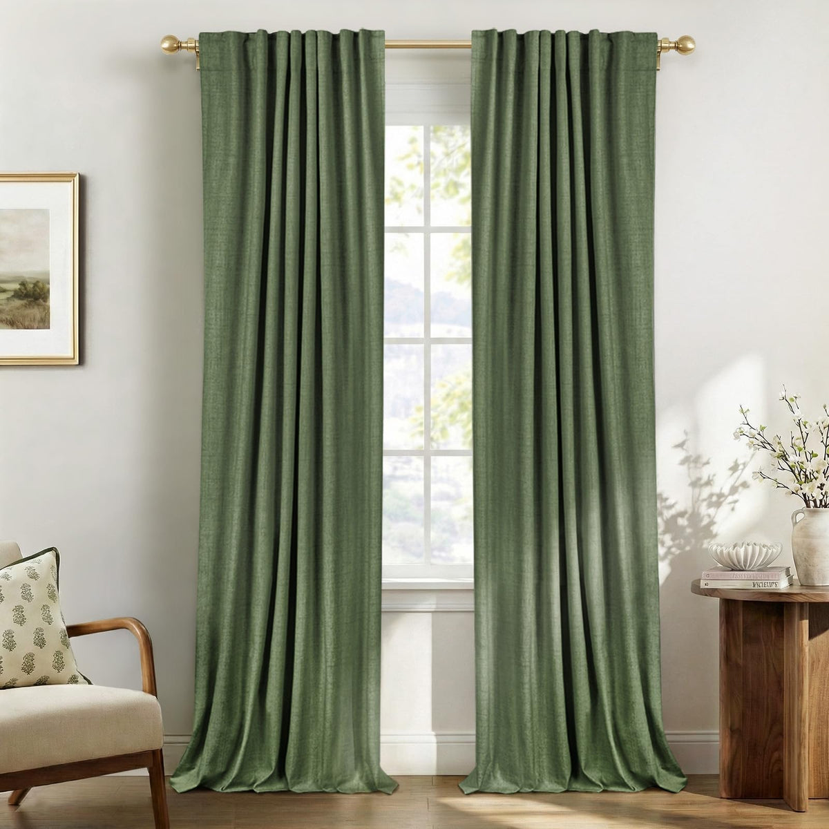 Linen Total Blackout Curtains for Bedroom Living Room 84 Inch, Cream