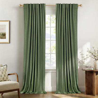 Linen Total Blackout Curtains for Bedroom Living Room 84 Inch, Cream