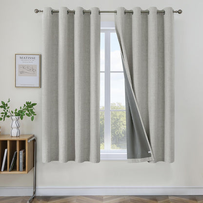 Joydeco 100% Blackout Curtains 63 Inch Length 2 Panels, Greyish White