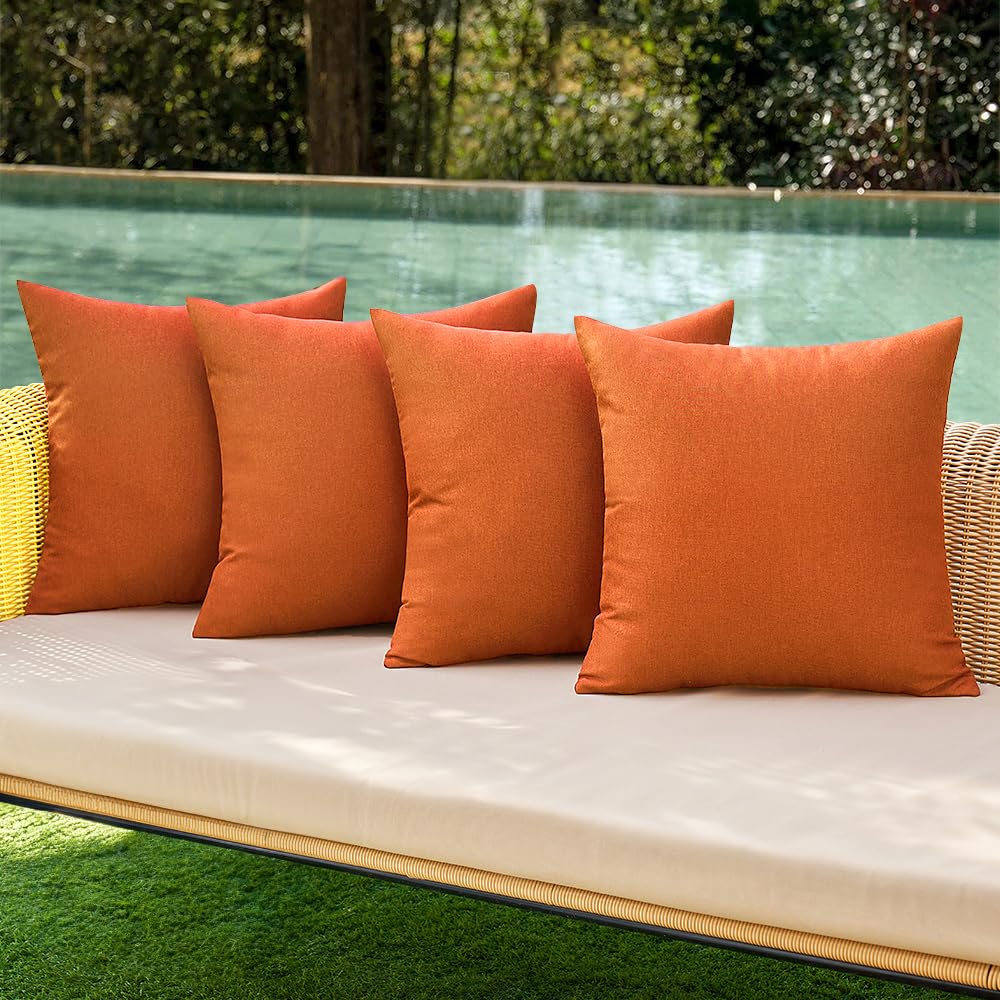 MIULEE Pack of 4 Decorative Outdoor Throw Pillow Covers Linen Waterproof Pillow Covers Summer Farmhouse Cushion Cases for Patio Garden Tent Balcony Couch Sofa 18x18 Inch Red/Turquoise