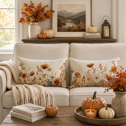 ONWAY Fall Floral Pillow Covers 12x20 Set of 2 Farmhouse Orange Decorative