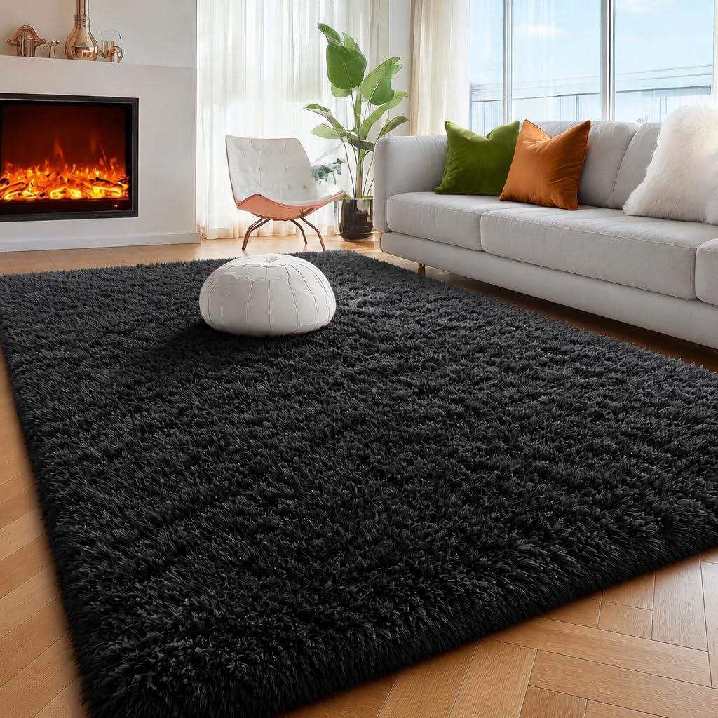 Fluffy Grey Rug for Bedroom 4x6, Modern Area Rugs for Kids Room Living Room