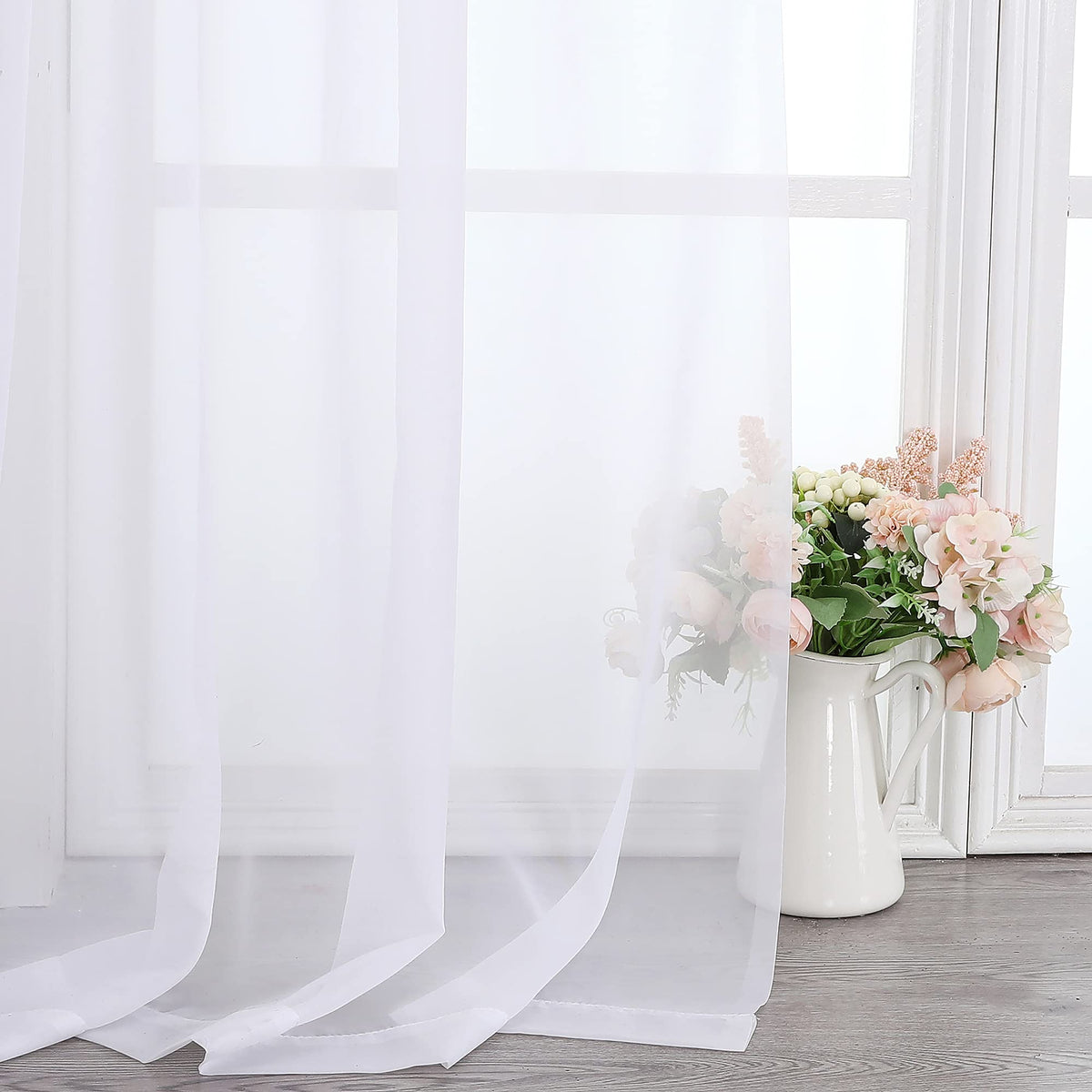 Simplebrand Black Sheer Curtains 84 Inches Long 2 Panels for Living Room
