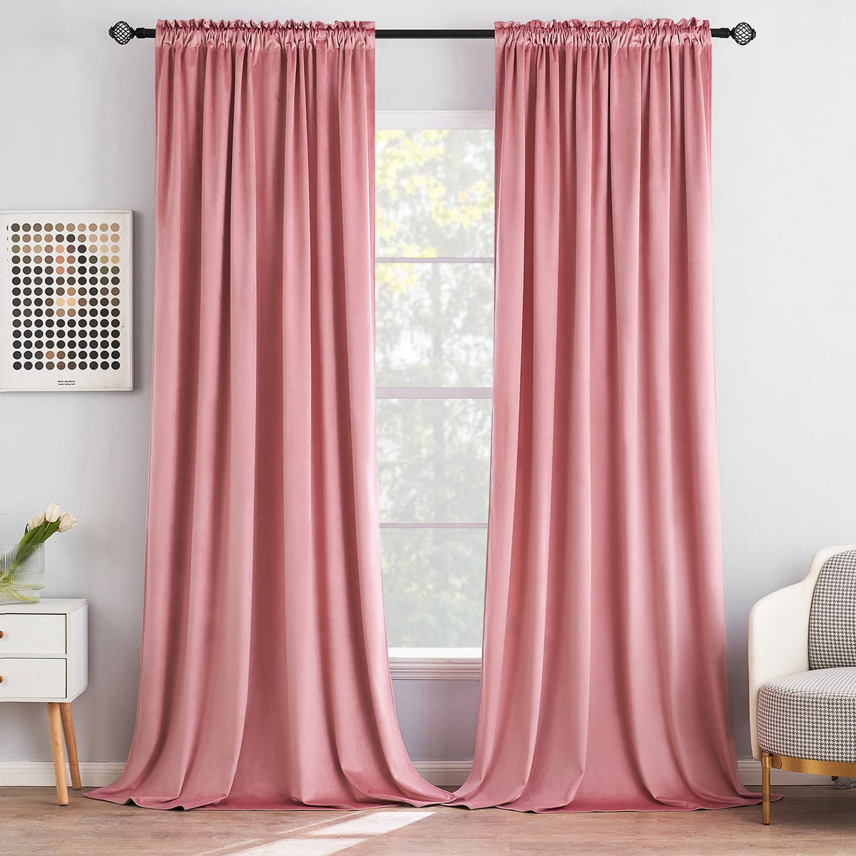 MIULEE Dusty Rose Pink Velvet Room Darkening Curtains for Bedroom W52 x L84