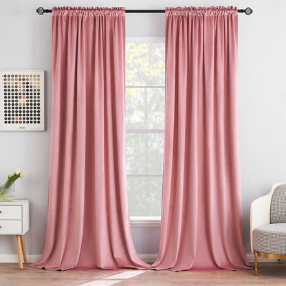 MIULEE Dusty Rose Pink Velvet Room Darkening Curtains for Bedroom W52 x L84