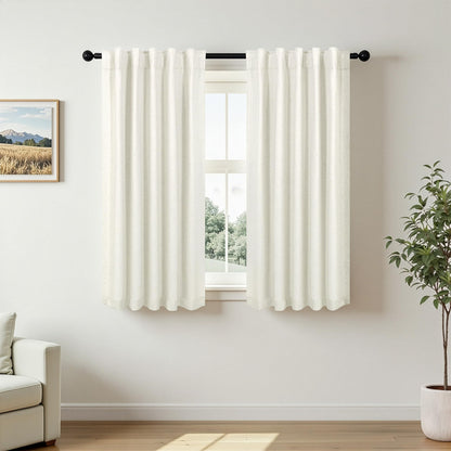 100% Blackout Curtains 84 Inch Length 2 Panels Set Neutral Boho Linen Farmhouse for Bedroom Windows Living Room Darkening Thermal Insulated Drapes Natural Cream Ivory 7ft Long Back Tab Pleated Pocket