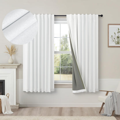 100% Blackout Curtains 84 Inch Length 2 Panels Set Neutral Boho Linen Farmhouse for Bedroom Windows Living Room Darkening Thermal Insulated Drapes Natural Cream Ivory 7ft Long Back Tab Pleated Pocket