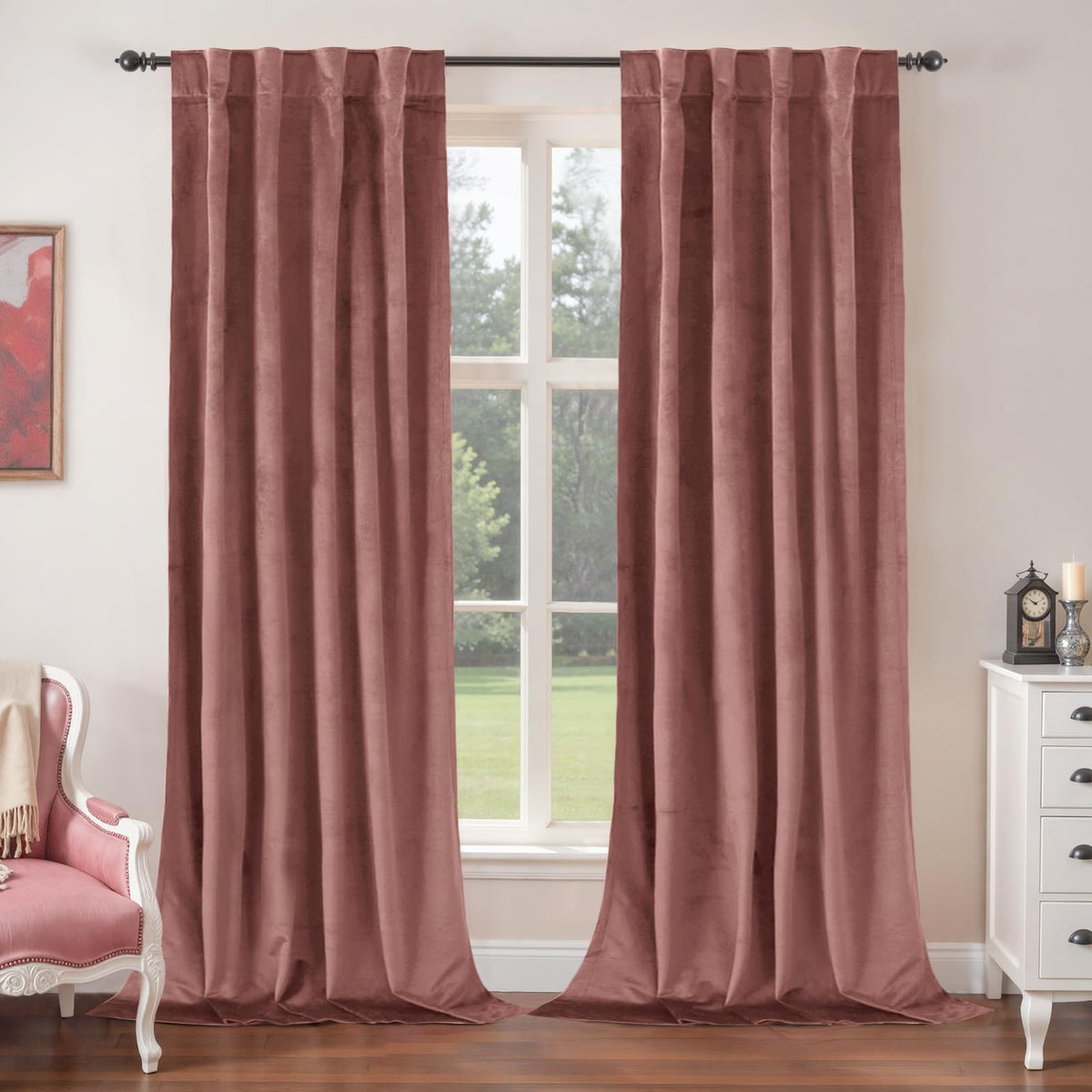 BGment Olive Green Velvet Blackout Curtains 52 x 84 Inch Length, 2 Panels