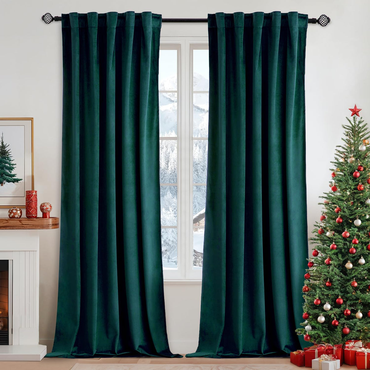 MIULEE Velvet Curtains 52x84 inches 2 Panels Olive Green Blackout Curtains
