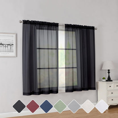 Simplebrand Black Sheer Curtains 84 Inches Long 2 Panels for Living Room