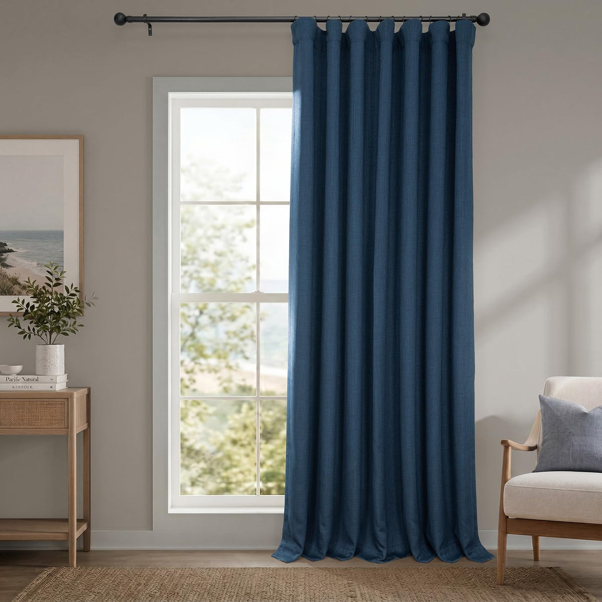 Faux Linen Curtains for Living Room (1 Panel) - 50W X 108L, Birch Taupe