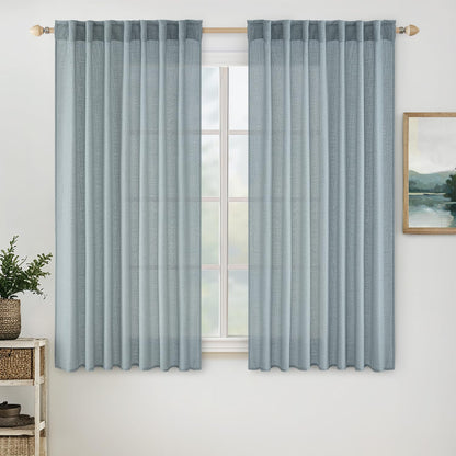 MIULEE Natural White Linen Curtains 52x84 Inch Long for Bedroom Living Room