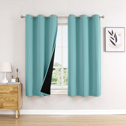 ChrisDowa 100% Blackout Curtains for Bedroom 63 Inch Long with Black Liner