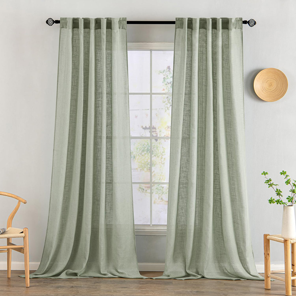 MIULEE Natural White Linen Curtains 52x84 Inch Long for Bedroom Living Room