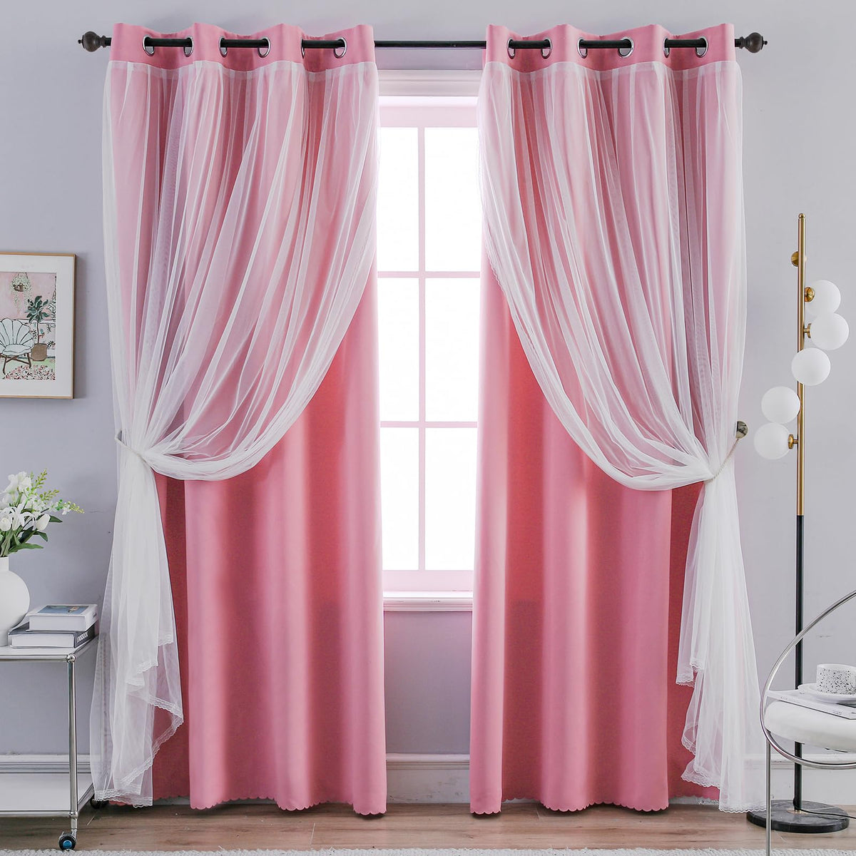 Anytime Double Layer Blackout Curtains 2 Panels，52Wx84L，Greyish White