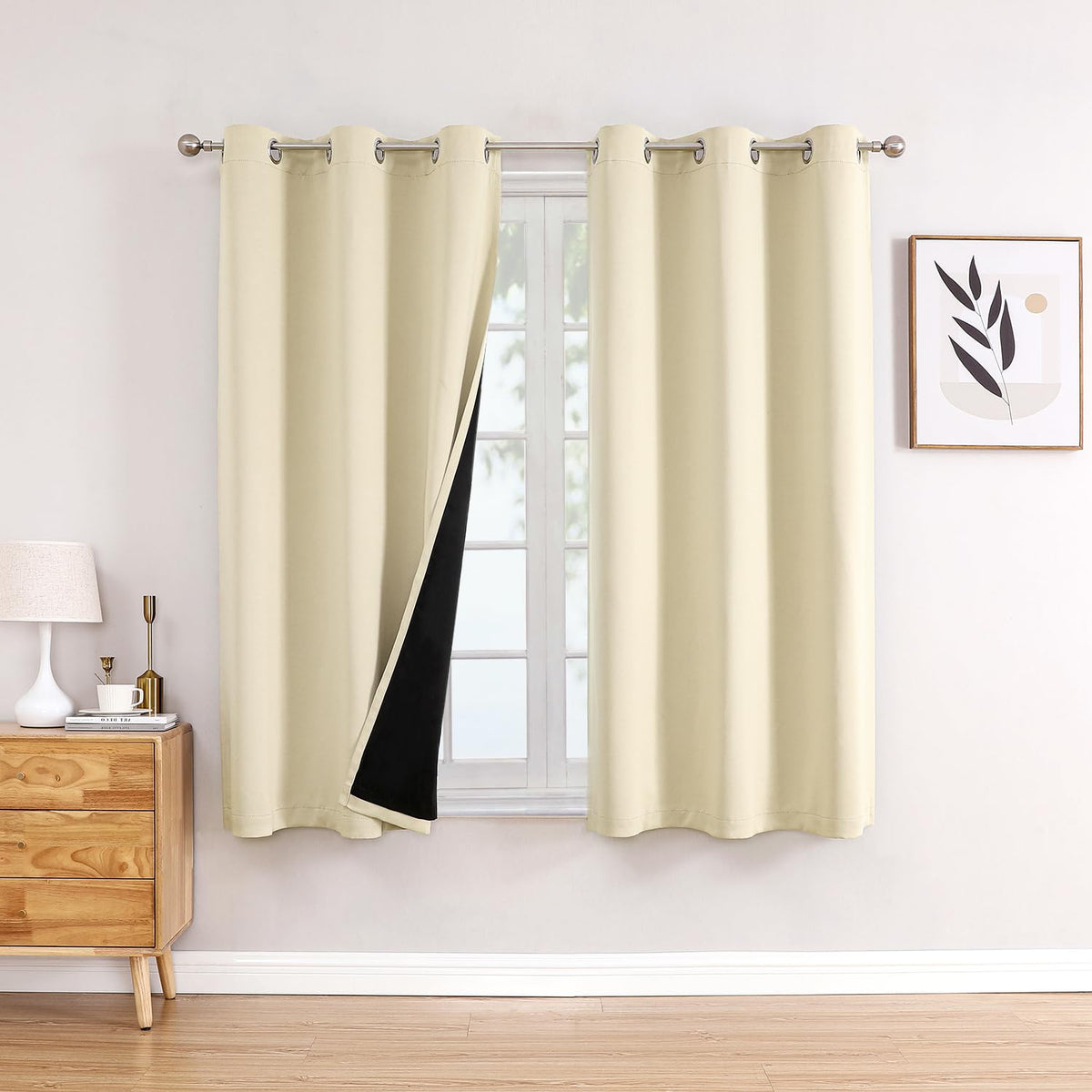 ChrisDowa 100% Blackout Curtains for Bedroom 63 Inch Long with Black Liner