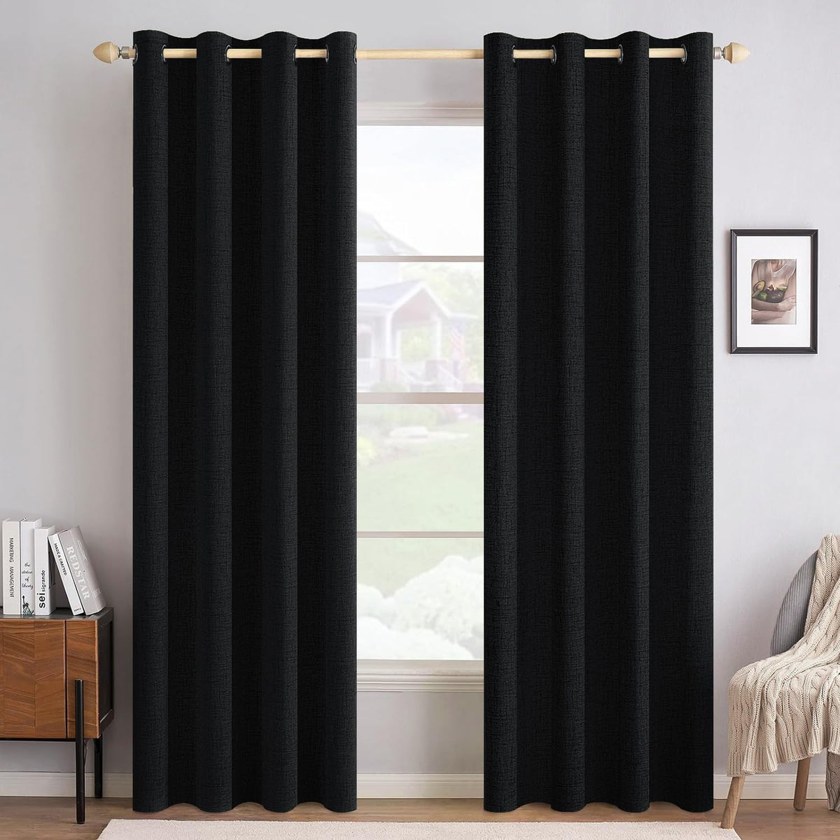 MIULEE 100% Blackout Linen Curtains for Bedroom 52x84 Inches Natural Beige