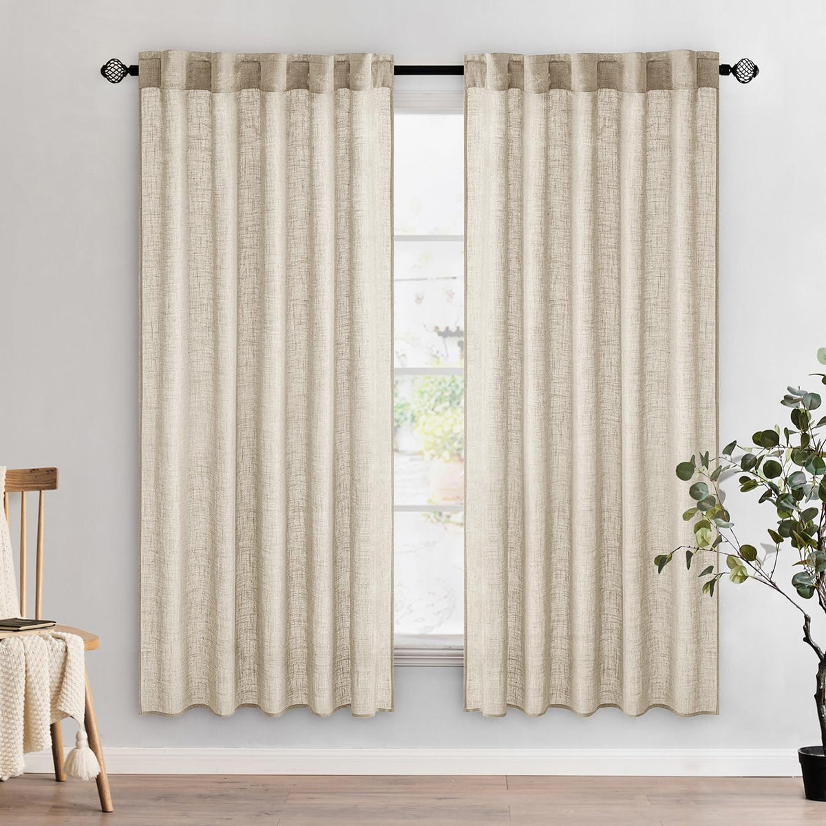 MIULEE Natural White Linen Curtains 52x84 Inch Long for Bedroom Living Room