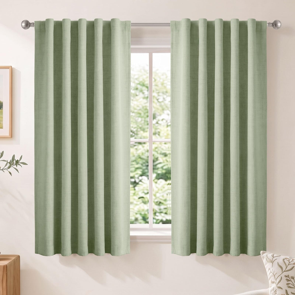 Linen Total Blackout Curtains for Bedroom Living Room 84 Inch, Cream