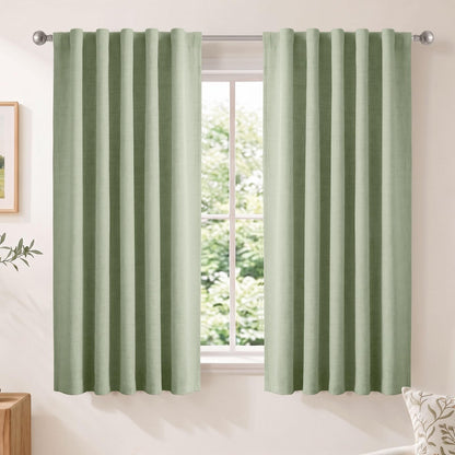 Linen Total Blackout Curtains for Bedroom Living Room 84 Inch, Cream