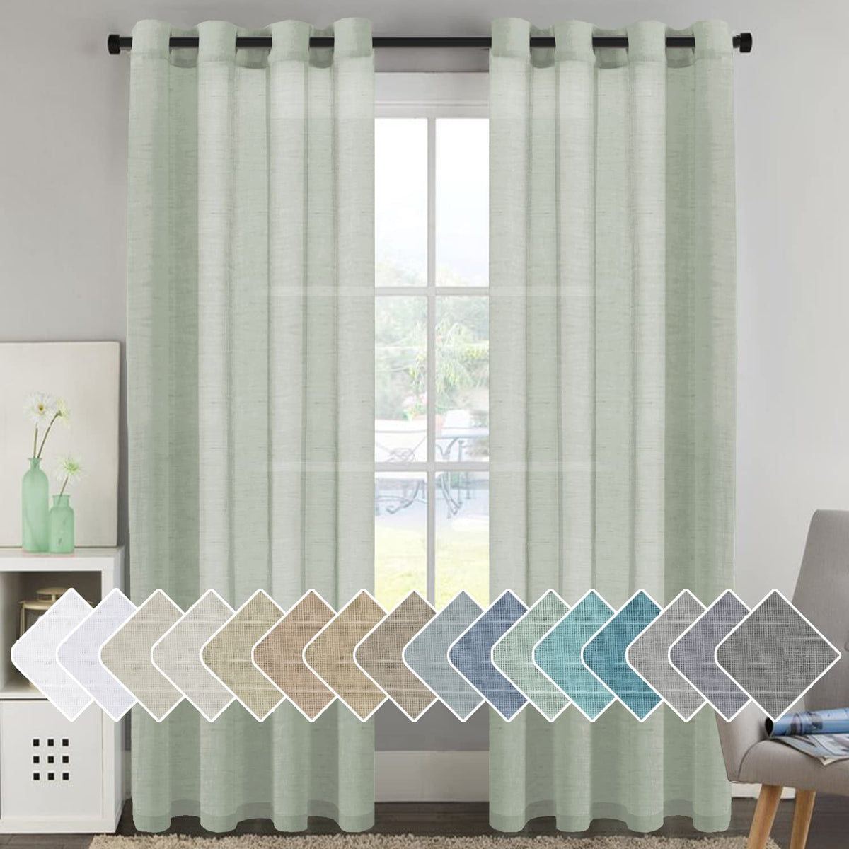 H.VERSAILTEX Natural Linen Sheer Curtains 84" 2 Panels Grommet