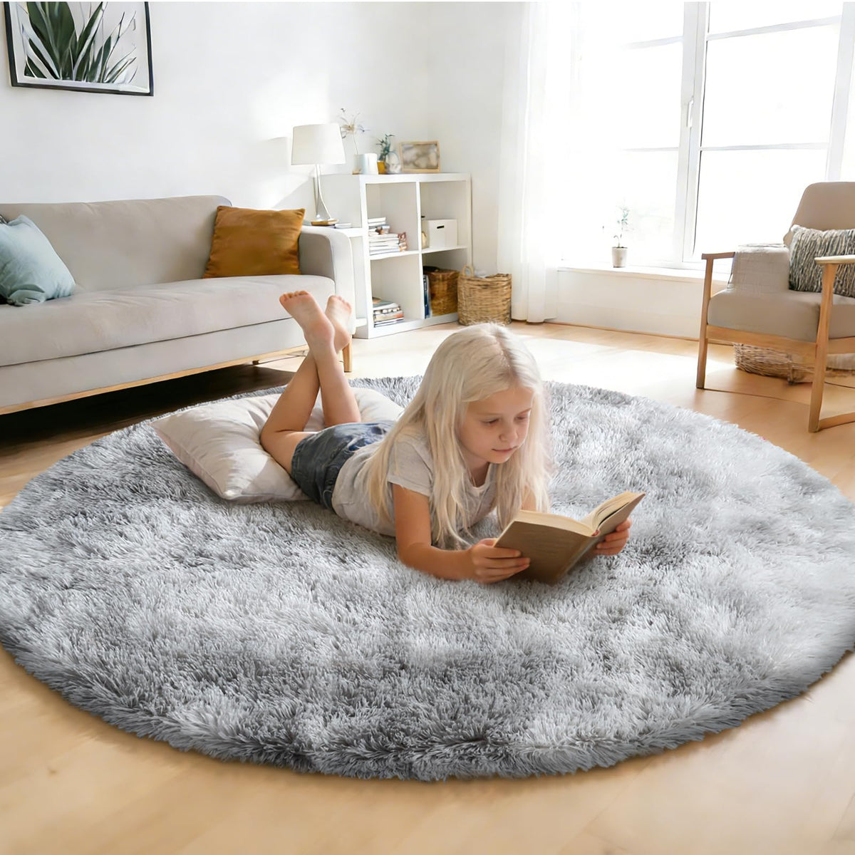 8x10 Fluffy Area Rugs for Living Room,Black Large Shag Area Rug for Bedroom