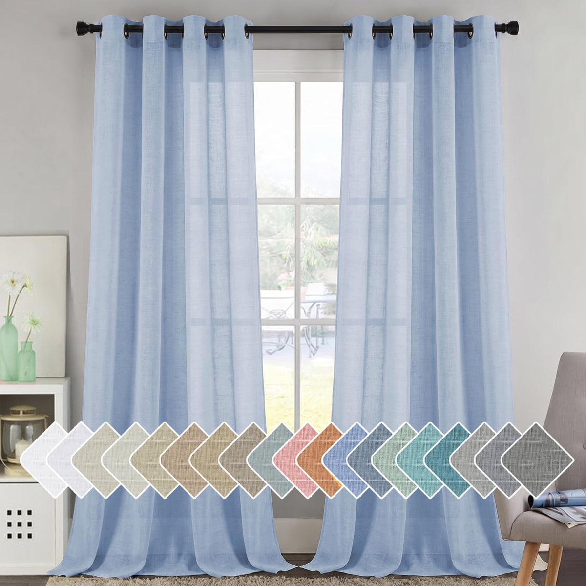 H.VERSAILTEX Natural Linen Sheer Curtains 84" 2 Panels Grommet