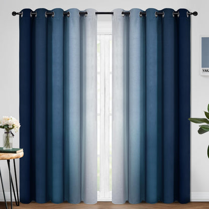 Yakamok Ombre Curtains Blue and Greyish White for Living Room,52Wx84L