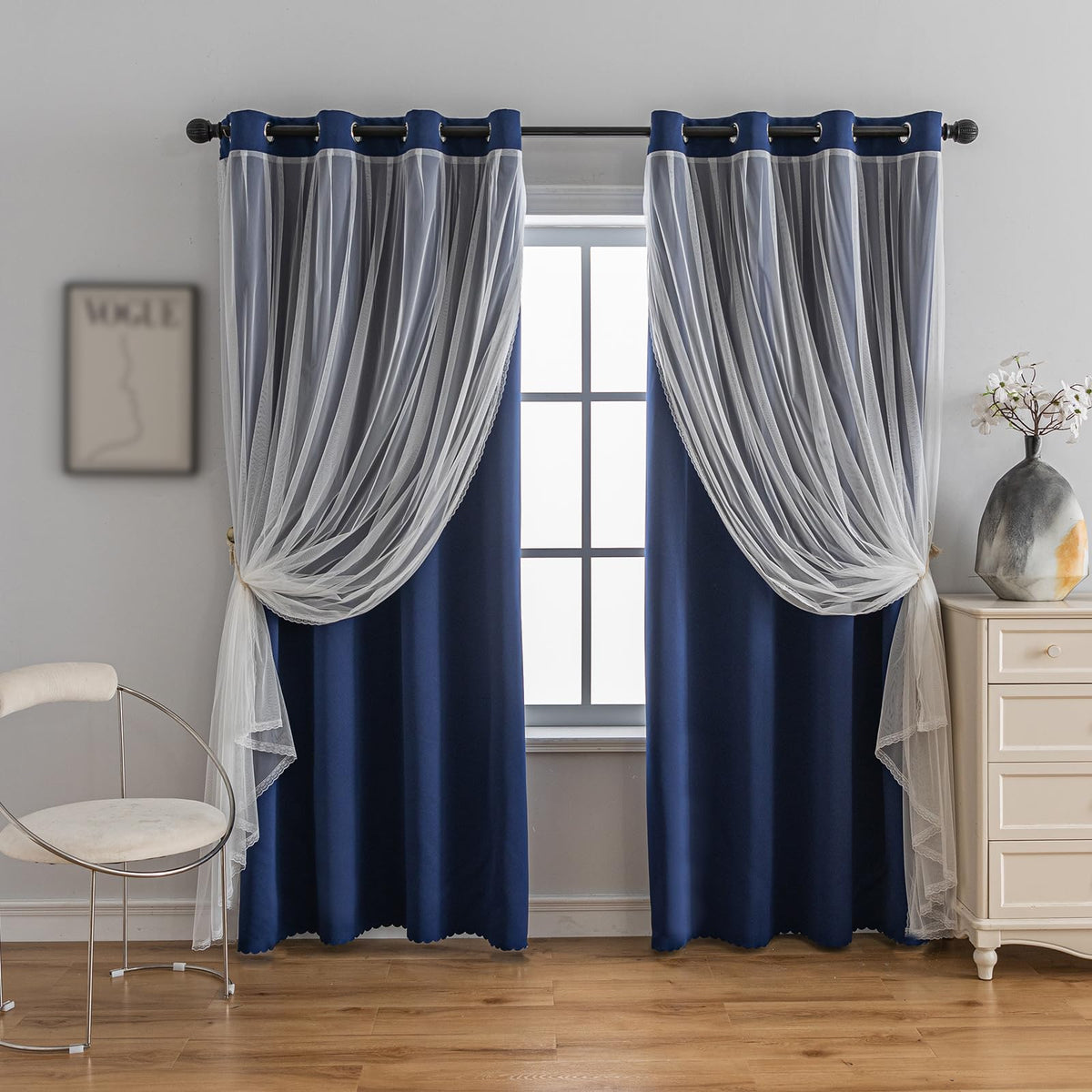Anytime Double Layer Blackout Curtains 2 Panels，52Wx84L，Greyish White