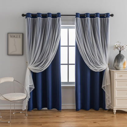 Anytime Double Layer Blackout Curtains 2 Panels，52Wx84L，Greyish White