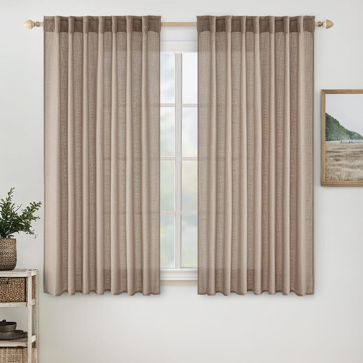 MIULEE Natural White Linen Curtains 52x84 Inch Long for Bedroom Living Room