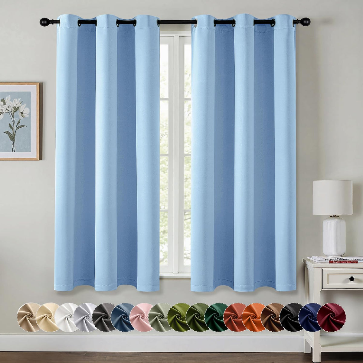 MIULEE Blackout Curtains for Bedroom 2 Panels 40 x 63 Inch Long Black