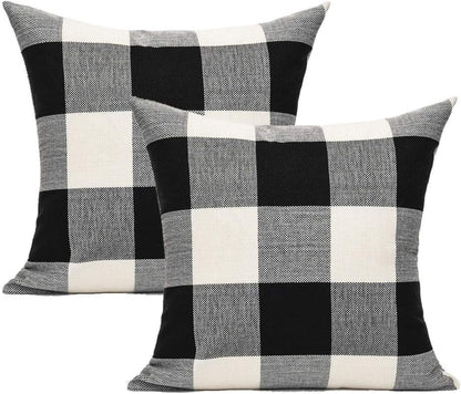 VAKADO Outdoor Plaid Throw Pillow Covers 18x18 Set of 2, Black & White