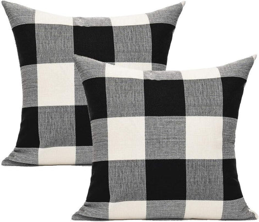 VAKADO Outdoor Plaid Throw Pillow Covers 18x18 Set of 2, Black & White