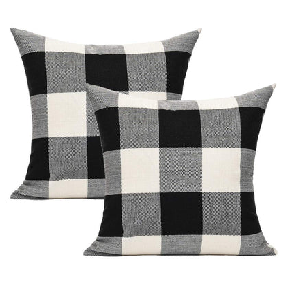 VAKADO Outdoor Plaid Throw Pillow Covers 18x18 Set of 2, Black & White