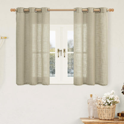 LAMIT Cream Ivory Linen Semi Sheer Curtains 84 inch Length for Bedroom