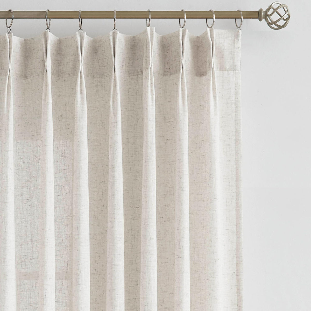 Vision Home Natural Linen Pinch Pleated Semi Sheer Curtains 42Wx90Lx2