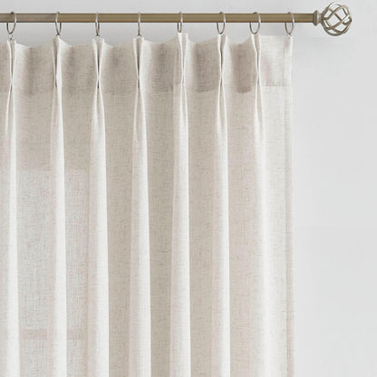 Vision Home Natural Linen Pinch Pleated Semi Sheer Curtains 42Wx90Lx2