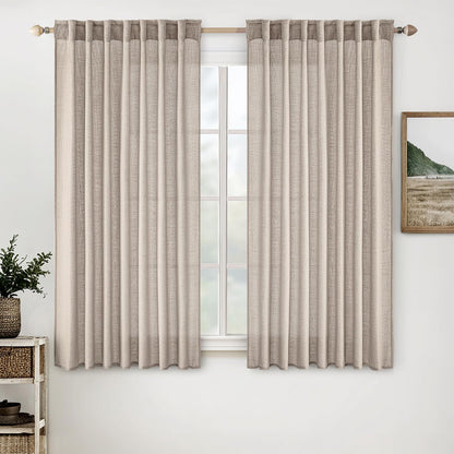 MIULEE Natural White Linen Curtains 52x84 Inch Long for Bedroom Living Room