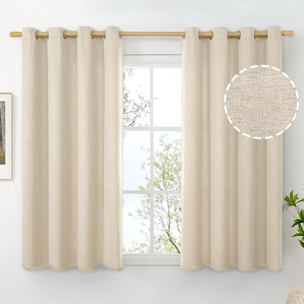 BGment Oatmeal Linen Curtains 84 Inch Length 2 Panels Set for Living Room