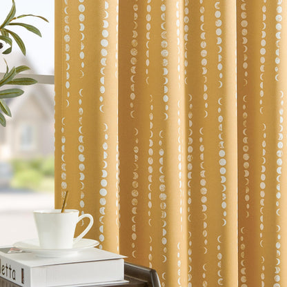 jinchan Boho Blackout Curtains 63 Inch Length Moon Phase Printed Drapes