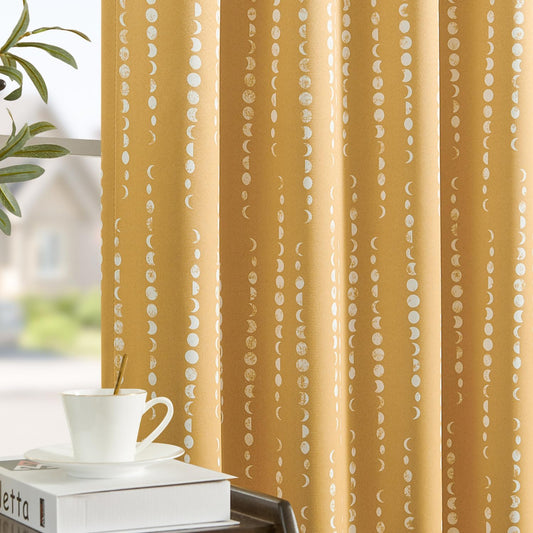 jinchan Boho Blackout Curtains 63 Inch Length Moon Phase Printed Drapes