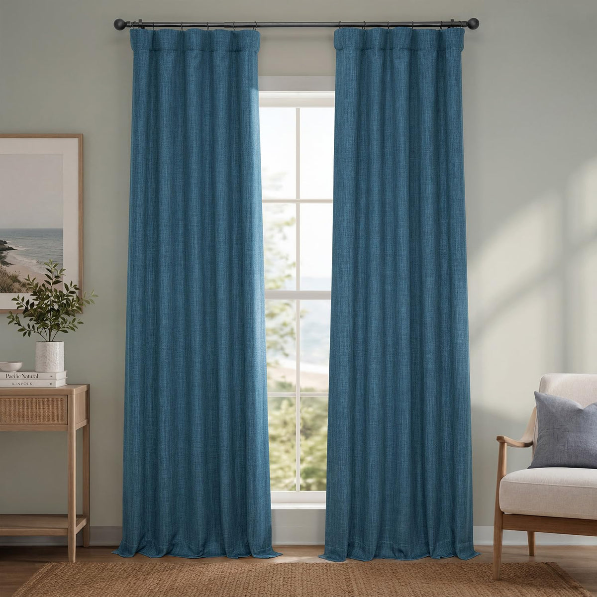 Faux Linen Curtains for Living Room (1 Panel) - 50W X 108L, Birch Taupe
