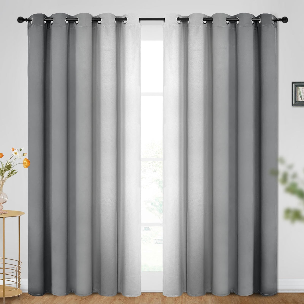SimpleHome Ombre Black to Grey White Curtains for Living Room 52Wx84L