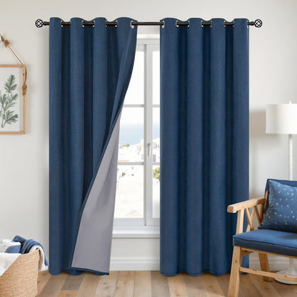 YoungsTex Linen Blackout Curtains 63 Inch Length Bedroom Beige Darkening