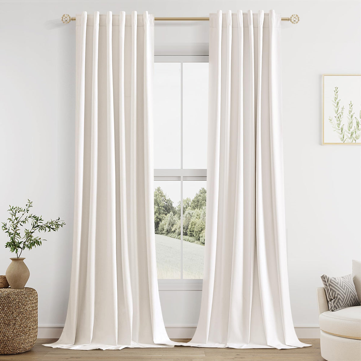 Guken Cream Linen Blackout Curtains 84 Inch Length 2 Panels Set for Living Room Bedroom Back Tab Thermal Insulated 100% Black Out Drapes Room Darkening Window Curtain Ivory Natural Beige