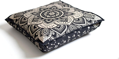 24" Black Gold Flower Mandala Barmeri Large Floor Pillow Cover Cushion Meditation Seating Ottoman Throw Cover Hippie Decorative Zipped Bohemian Pouf Ottoman Pom Pom Cases 24 " square
